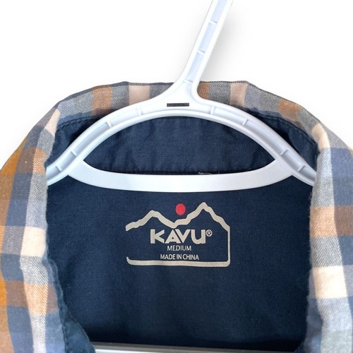 Kavu Button Up Shirt Mens M Blue Brown Check Long Sleeve Cotton - Picture 5 of 5