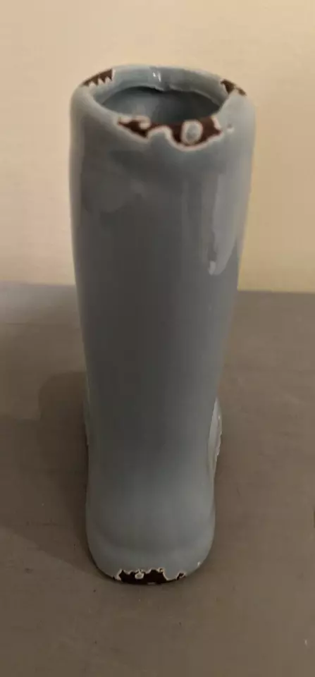 Florero creativo cooperativo para botas y zapatos maceta azul claro gris acabado envejecido Foto 2 de 4
