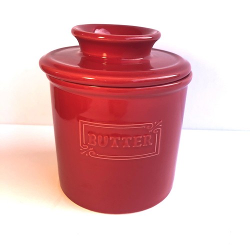 French Butter Keeper Crock Storage Jar Butter Serving Dish Red - Picture 6 of 10