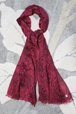 Calvin Klein Lightweight Rectangle Scarf Red Black 71" Reptile Print Fringe