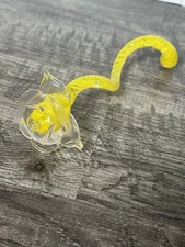 Vintage Yellow Blown Glass Rose Murano Style Art Glass Handmade 8” Long Retro