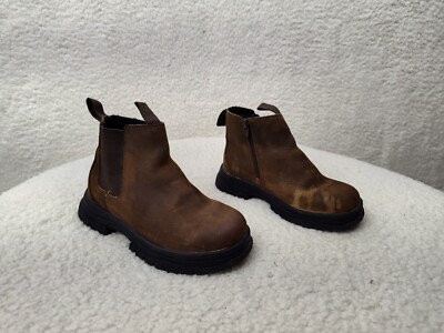 Zara Girls Boots Brown Faux Leather Pull On Casual Fit Ankle