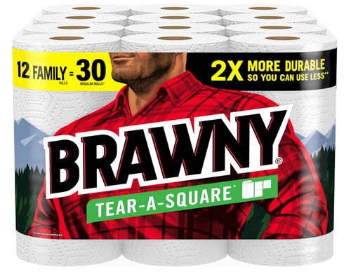 Brawny Tear A Square Paper Towels 12 Family Rolls Strong & Absorbent