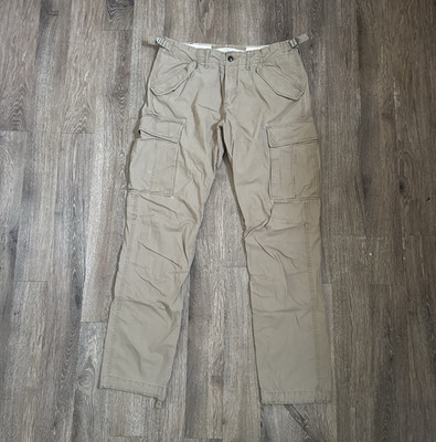 H&M L.O.G.G. Men's Beige Cargo Pants 32 Waist Straight Leg Cotton Canvas
