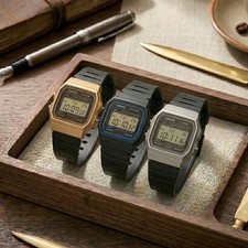 Set of 3 Casio Digital Watches Black, Gold  Silver F-91W Japan Exclusive NEW