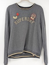 Superdry Track And Field Gray Sweatshirt Tiger Rose Patches 1993 Gold Trim SZ L