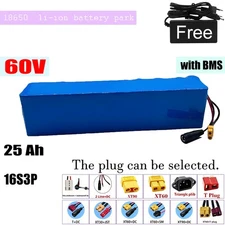 60V 25Ah 16S3P Li-ion Battery Pack with BMS for Electric Bicycle Scooter