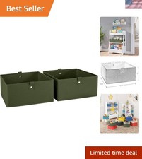 Folding Storage Bins - 2-pack of 5in Tall Olive Cubes Fabric Bins, Set of 2...