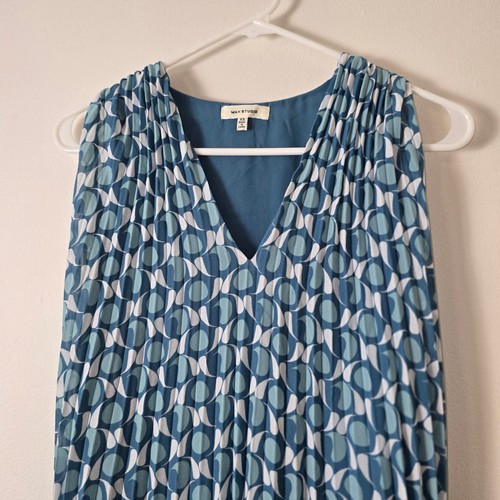 Abito Max Studio donna extra small blu senza maniche scollo a V plissettato - Foto 2 di 10