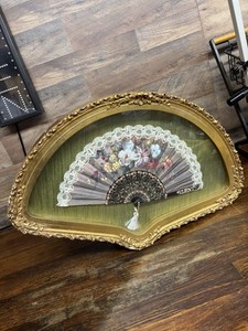 Vintage Hand-Painted Fan in Shadow Box, UNKNOWN MAKER OR BRAND