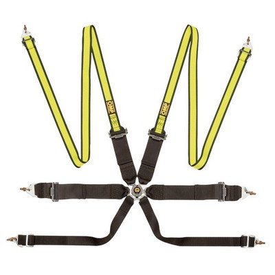 OMP First 3''+2'' Limousine 6 Punkt schwarz/flurogelb FIA zugelassen Kabelbaum
