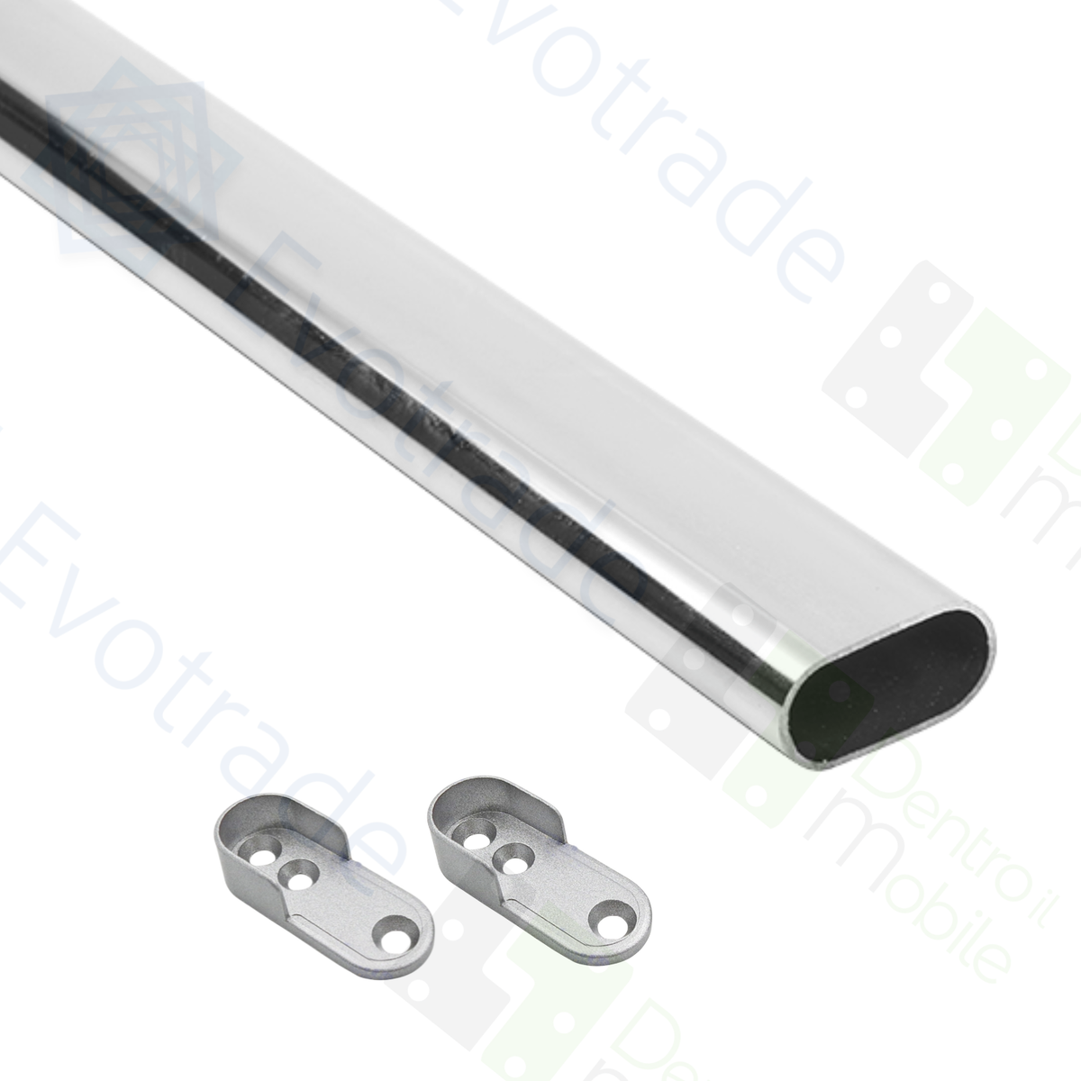 Tubo Appendiabiti Ovale 2 Metri - Cromato, Per Guardaroba Con Supporti