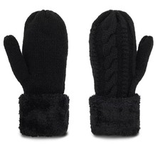 Double Layer-Warm-Knit Mittens for Women-Winter-Plus-Velvet Medium Black