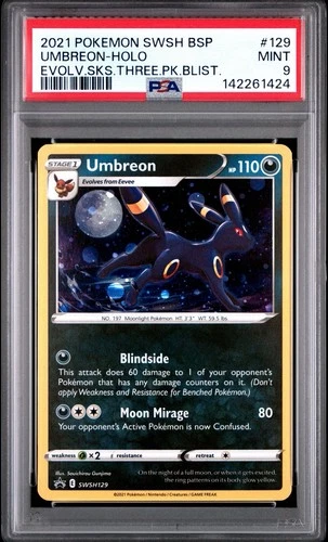 Umbreon SWSH129 PSA 9 Mint Evolving Skies 3-Pack Blister Promo Pokemon Card 🔥🔥
