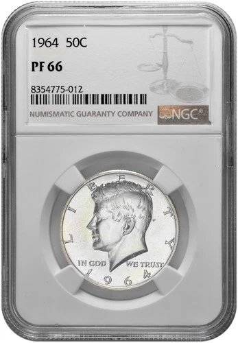 1964 50c Silver Proof Kennedy Half Dollar NGC Graded PF 66 with New Holder