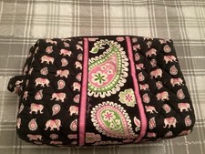 Vera Bradley PINK ELEPHANTS Paisley, Large Lined Cosmetic Case Makeup Travel
