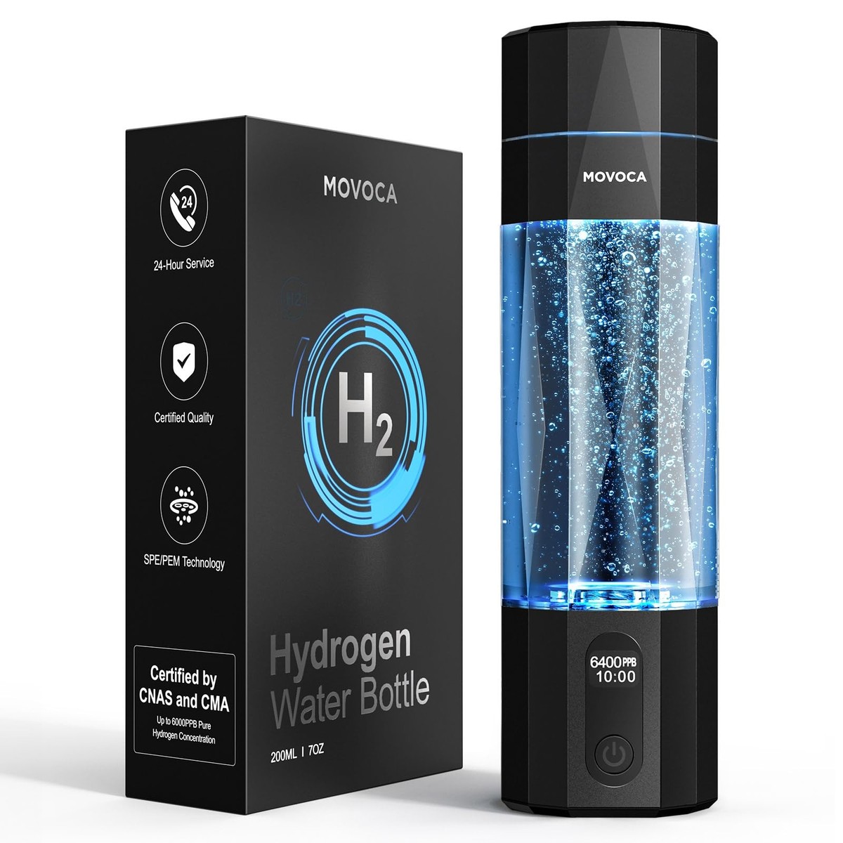 MOVOCA Upgrade Hydrogen Water Bottle, Up to 6400PPB Standard