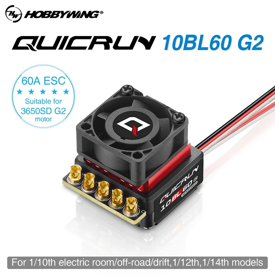 HOBBWING QUICRUN 10BL60 G2 60A Brushless ESC For 1/10 1/12 1/14 Off-Road RC Car - Image 4 of 4