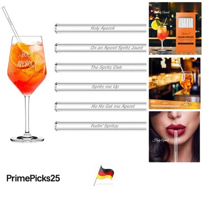 6 Glasstrohhalme 20cm transparent wiederverwendbar Geschenkset Aperol