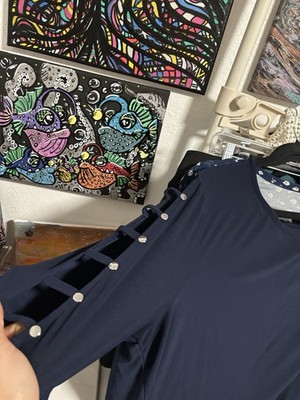 2xl Women s 89th and Madison Short Sleeve Open Shoulder Top Blue