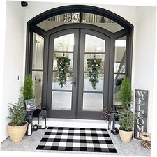 Cotton Buffalo Plaid Rug 27.5"x43" Black and White Checked Rug Washable