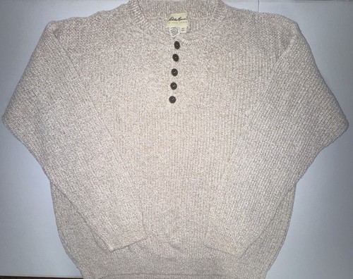 Vintage 90s Eddie Bauer Chunky Knit Cardigan Sweater Men’s Large Brown Tan USA - Picture 1 of 8