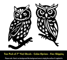 Owls on a Branch 2 Pack 7" Vinyl Decal Car Truck Window Laptop - Color Options