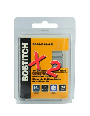 Qty 2 Pkgs Stanley Bostitch 2'' 16GA SB16-2.00-1M Straight Finish Nails 1000/pkg
