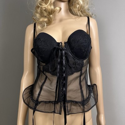 Seductive Wear Cinema Etoile Bustier Corset Lingerie Sheer Mesh Garter Top Large