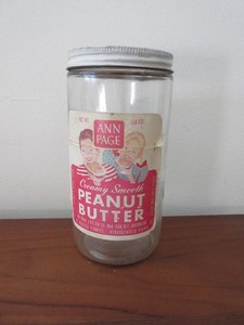 Vintage A&P ANN PAGE  Creamy Smooth Peanut Butter Jar with Lid and Label 1950's