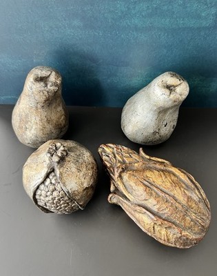 MAC MarCo Ceramic Pottery Fruit And Corn Sculptures Silver And Gold Set Of 4 