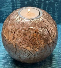 Embossed Copper Tea Light Holders Boho Rustic Floral Metal Vases 5” India