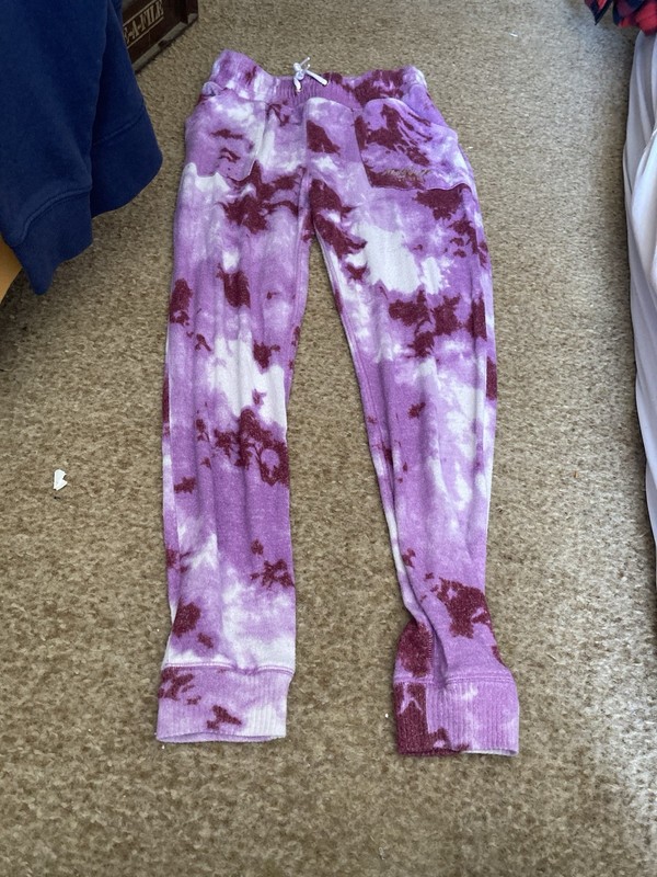 Justice Girls Sweatpants Tie Dye Lilac Snow Elastic Waist Pockets Size L 12/14