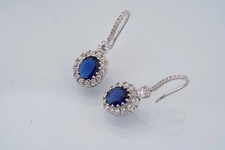 3Ct Oval Cut Lab Created Sapphire Drop/Dangle Earrings 14K White Gold Plated