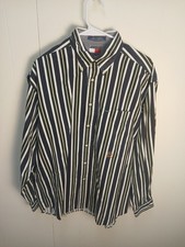 Tommy Hilfiger Vtg 90s Men Size Medium Striped Green Blue White Shirt  