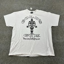 VINTAGE Golds Gym Shirt Men XL White Spellout Bodybuilding Venice California 90s