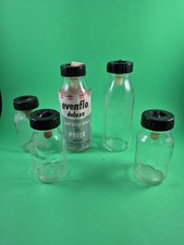 Vintage Lot of 5 Glass Pyrex Evenflo Pyramid Baby Bottles Caps Nipples 8oz 4oz