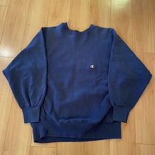 Vintage 80s faded Champion Reverse Weave Navy Blue Crewneck Sweatshirt Large