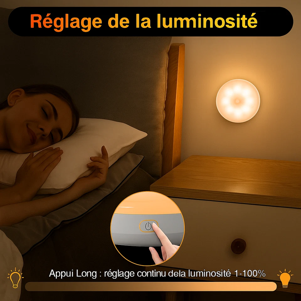2 Veilleuse Détecteur de Mouvement LED Rechargeable USB  Lampe Automatique - Photo 3/4