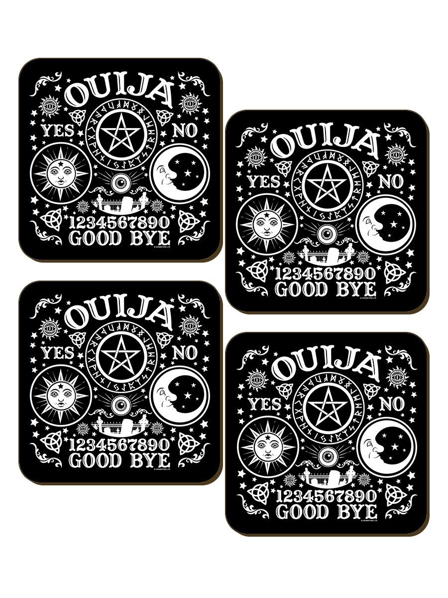 Coaster Set Ouija Board 4 Piece Black 9.2x9.2cm