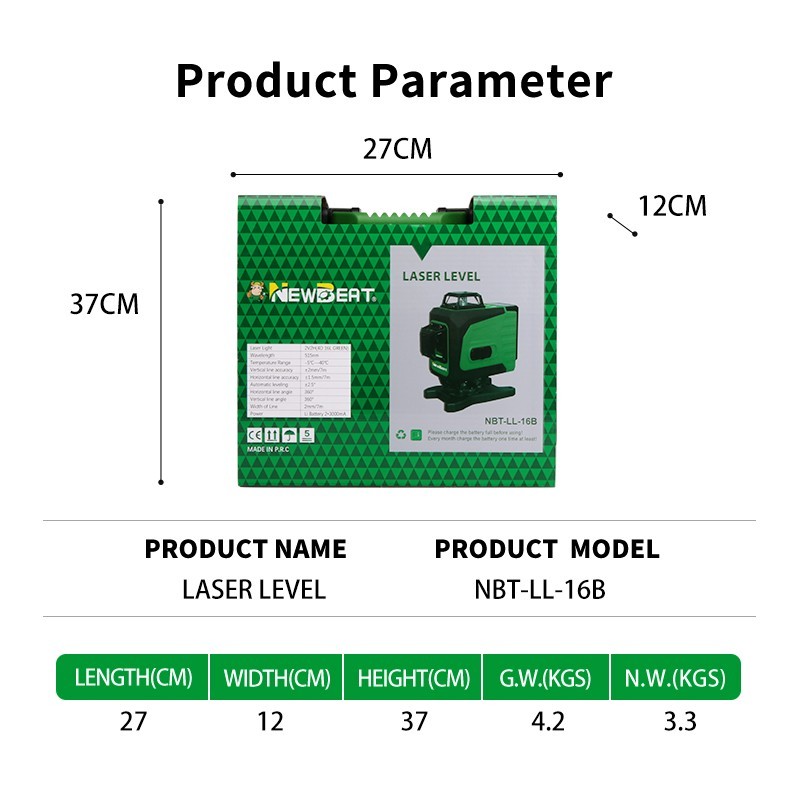 4V Laser Level 16Line Type-C 4×360° Self-leveling Construction Tools 2Battery