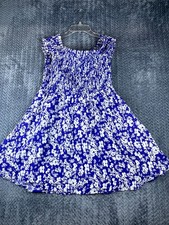 Express Mini Dress Womens Small Blue Rayon Ditsy Floral Off The Shoulder Smocked