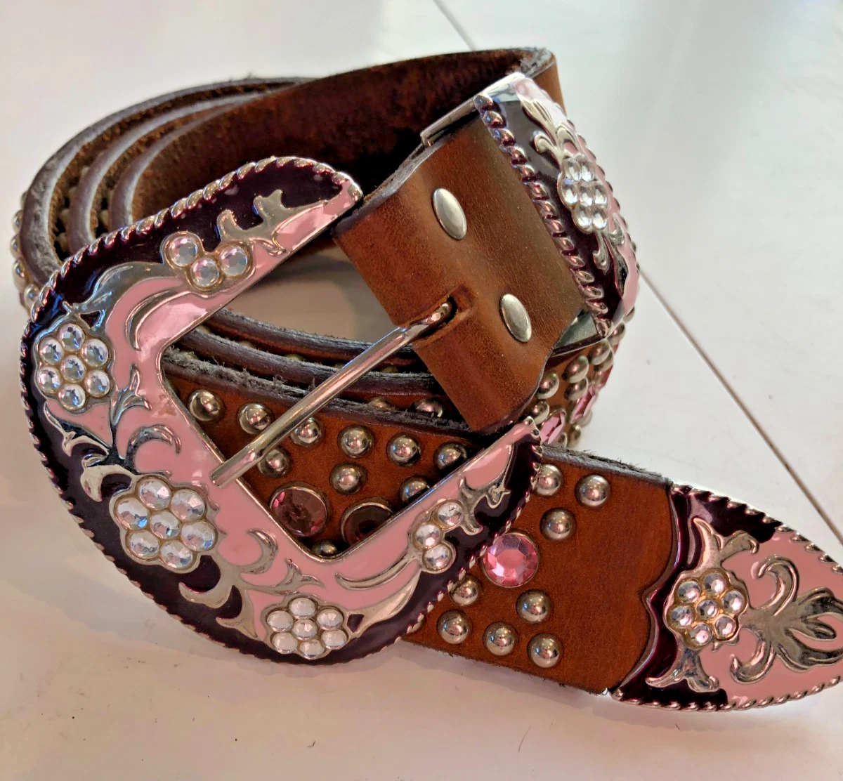 BB SIMON NEW WESTERN BROWN LEATHER BLINGED OUT WITH CRYSTALS IN COPPER b.b.simon Brown Belts for Women for sale - eBay main image 2