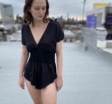 80s black lace teddy / vintage lingerie black negligee one piece