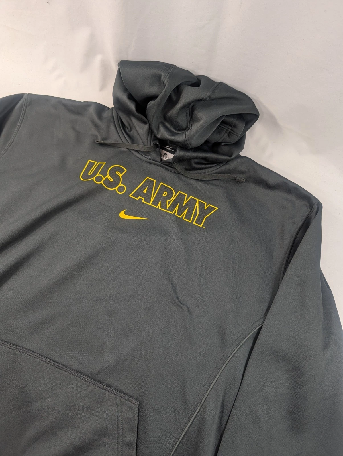 Nike Therma-FIT US Army Hoodie Gray Yellow Mens XL Pull Over Center Check
