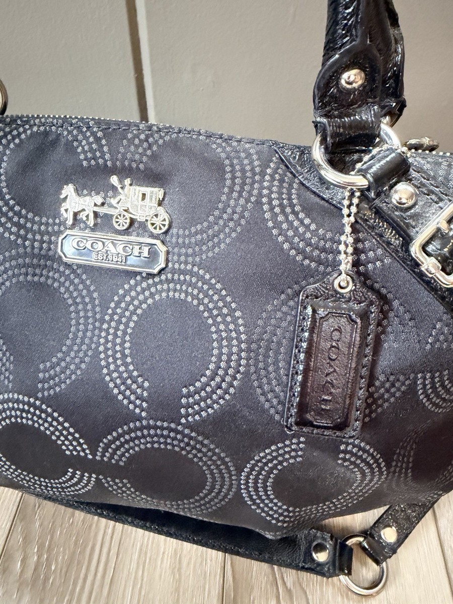 Coach 15957 Madison Dotted Op Art Sophia Black Sateen Leather