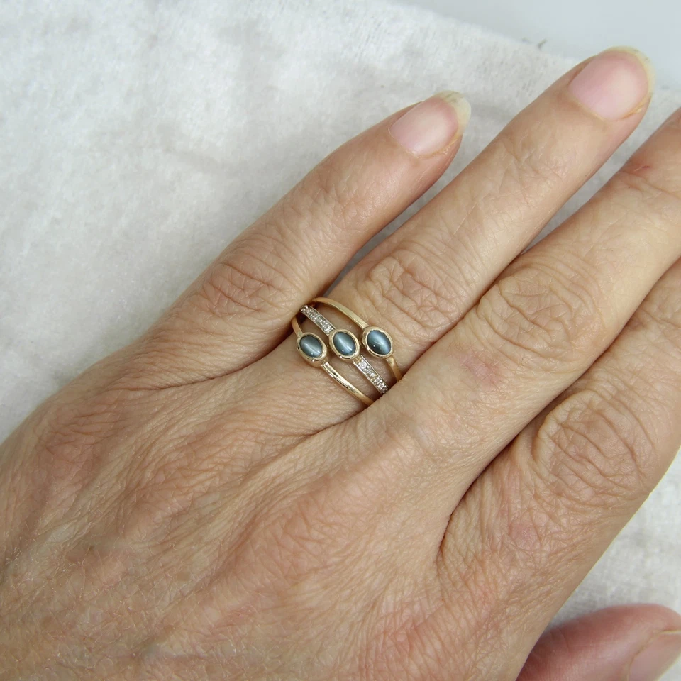 9ct Gold Cats Eye Alexandrite Zircon Ring Size 6 3/4 - N — 第 3/4 张图片