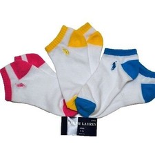Ralph Lauren Girls Ankle Socks Set Of 3 Multi Colored Stockings New Size 4-6x