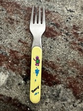 Classic, Vintage Barney The Dinosaur Baby Fork 1992 Yellow. Metal. Collectible