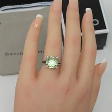David Yurman Ring Chatelaine Size 6 Green Prasiolite Sterling Silver 11 Mm